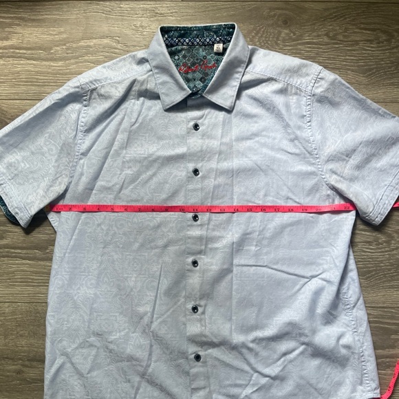 Robert Graham Light Blue Short Sleeve Casual Pattern Button Down Shirt Size XL - Picture 8 of 10